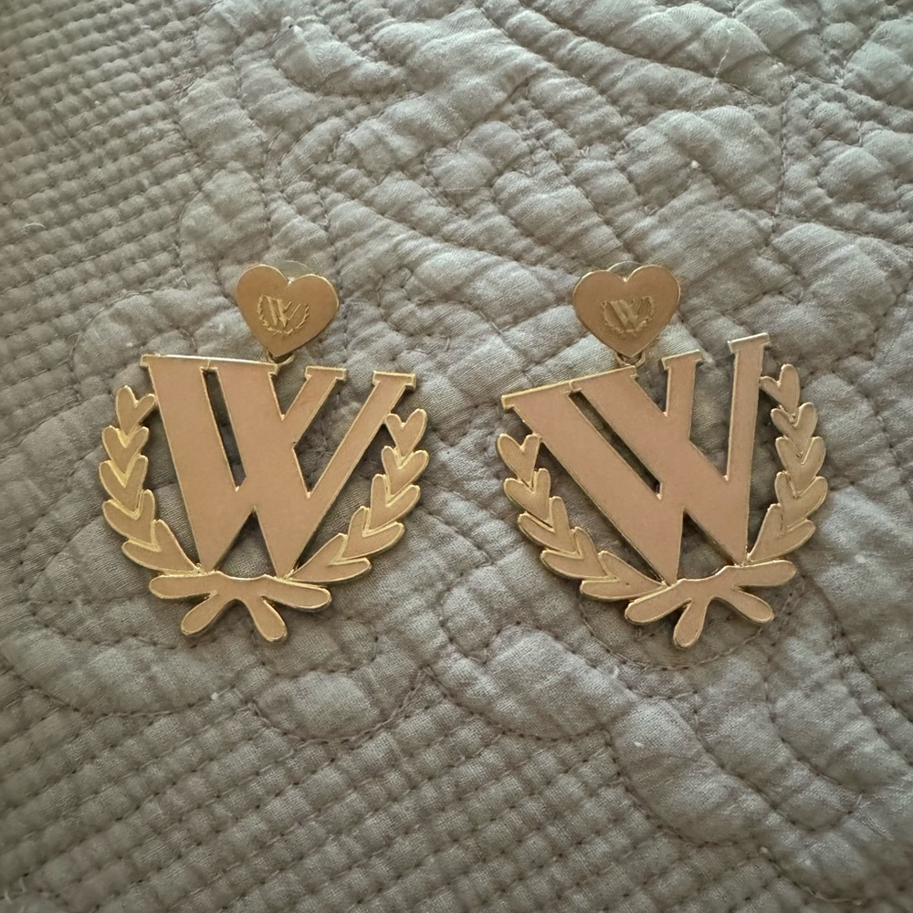 Vintage Wildfox Earrings Baby Pink with Gold Trim Detailing Oversized